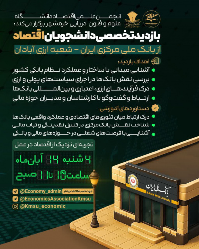 بازدید تخصصی دانشجویان دانشکده اقتصاد و مدیریت از بانک ملی مرکزی - شعبه ارزی آبادان